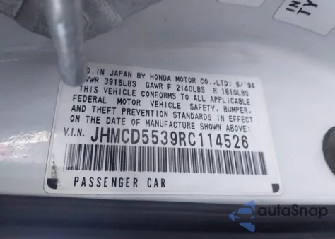 1994 Hond Accord Lx 5-Speed Lx z USA, uszkodzony, nr VIN JHMCD5539RC114526